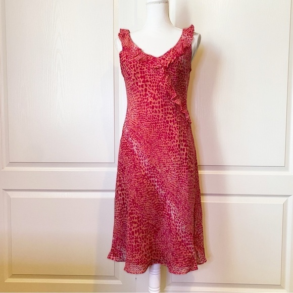 Ann Taylor Pink Silk Animal Print Shift Dress Size 8 - Picture 1 of 13